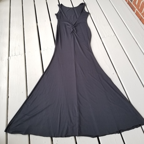 Long Black med dress with a deep V back - Picture 2 of 6